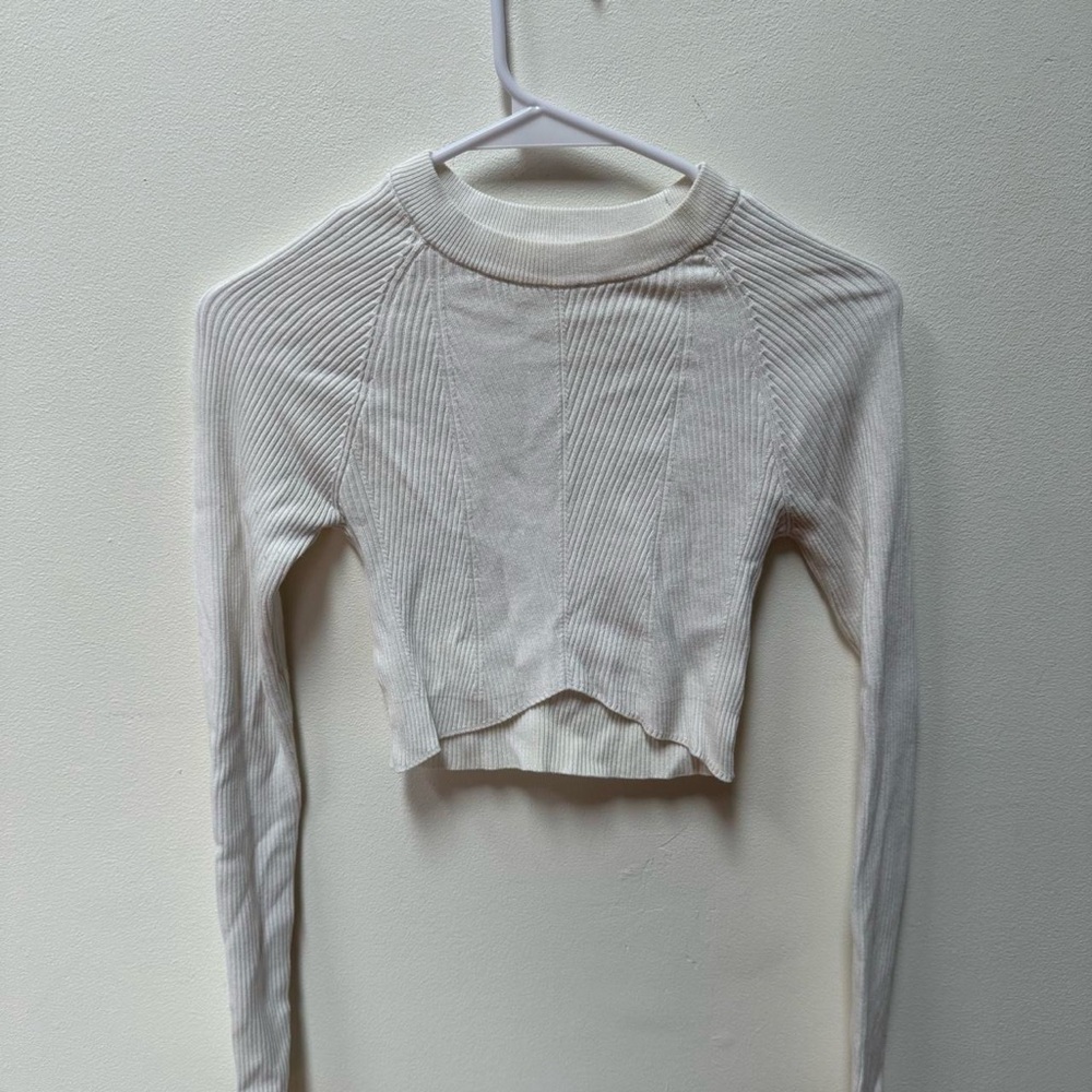 Garage White Ribbed Long Sleeve Top